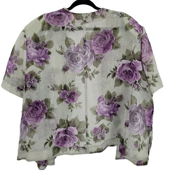 Vintage 80's Dress Set Plus Size 32W Crinkle Chiffon Shift Maxi Floral Sage - Picture 7 of 16